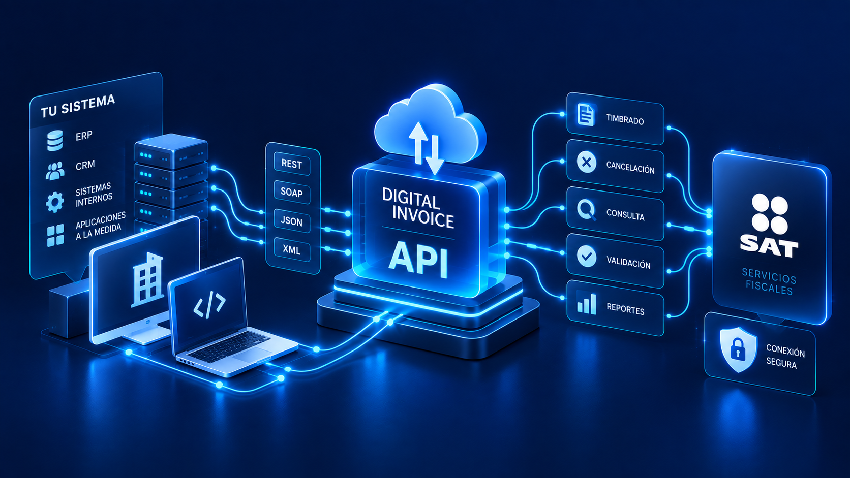 Conexión de sistemas empresariales con Digital Invoice API, servicios fiscales y SAT